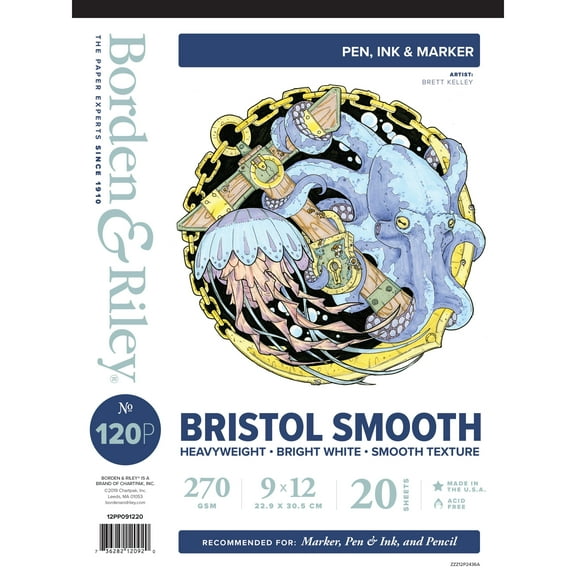 Borden & Riley #120P Bristol Plate Pad, 20 Sheets, 9" x 12"