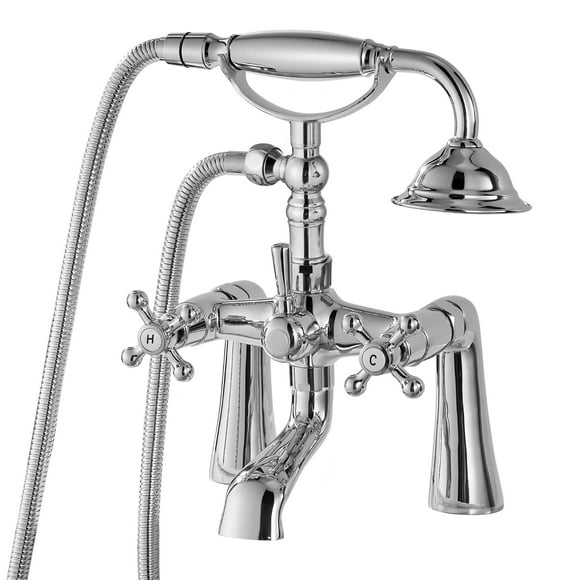 gotonovo Robinet de Baignoire sur Pied avec Douchette en Forme de Téléphone Chromé Double Poignée