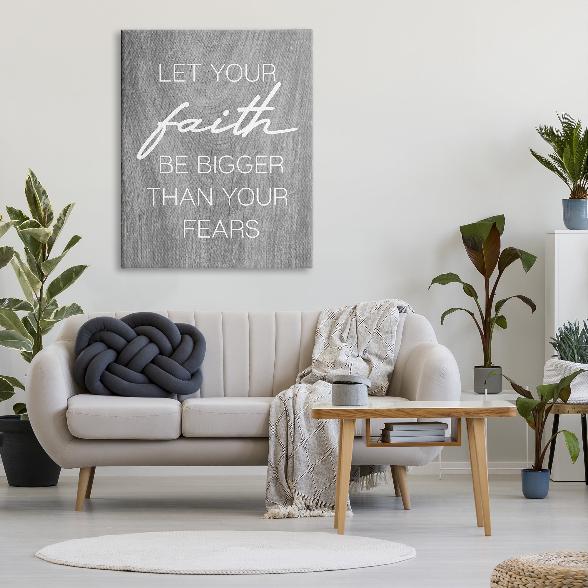 Stupell Industries Faith Bigger Than Fears Quote Rustic Style, 36 x 48, Design by Lil' Rue