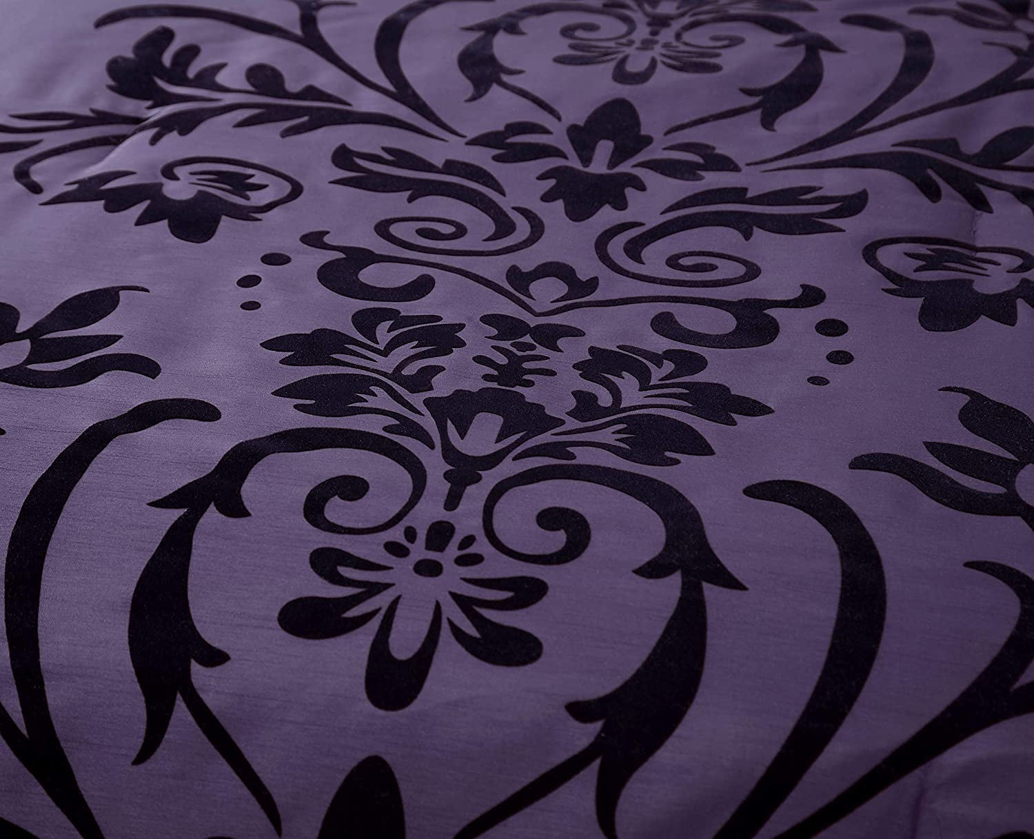 Chezmoi Collection Contemporary 7-Piece Luxury Flocked Floral Fabric Comforter Set, King, Violet