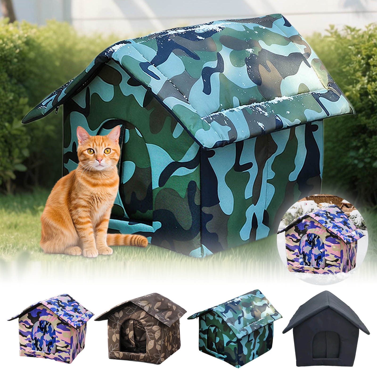 Weatherproof Outdoor Cat House for Feral & Stray Cats - Insulated Winter Shelter with Waterproof Oxford Fabric, Warm Foldable Design for All-Season Protection