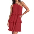 thumbnail image 2 of Women'S Summer Sleeveless Mini Dress Boho One Shoulder Ruffle Tiered Layered Flowy A Line Dresses Red L, 2 of 9