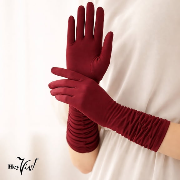 Burgundy Mid Arm Stretch Gloves 13” Long for Party Prom Wedding Dress