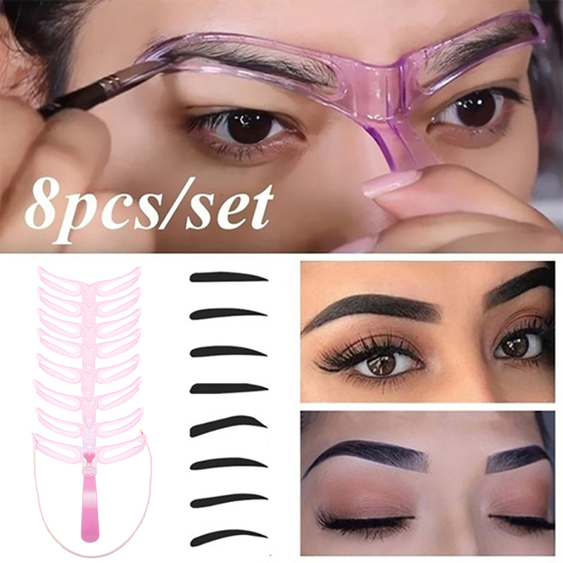 8 in1 Eyebrow Mold Eyebrow Stencils Reusable Design Eyebrow Grooming