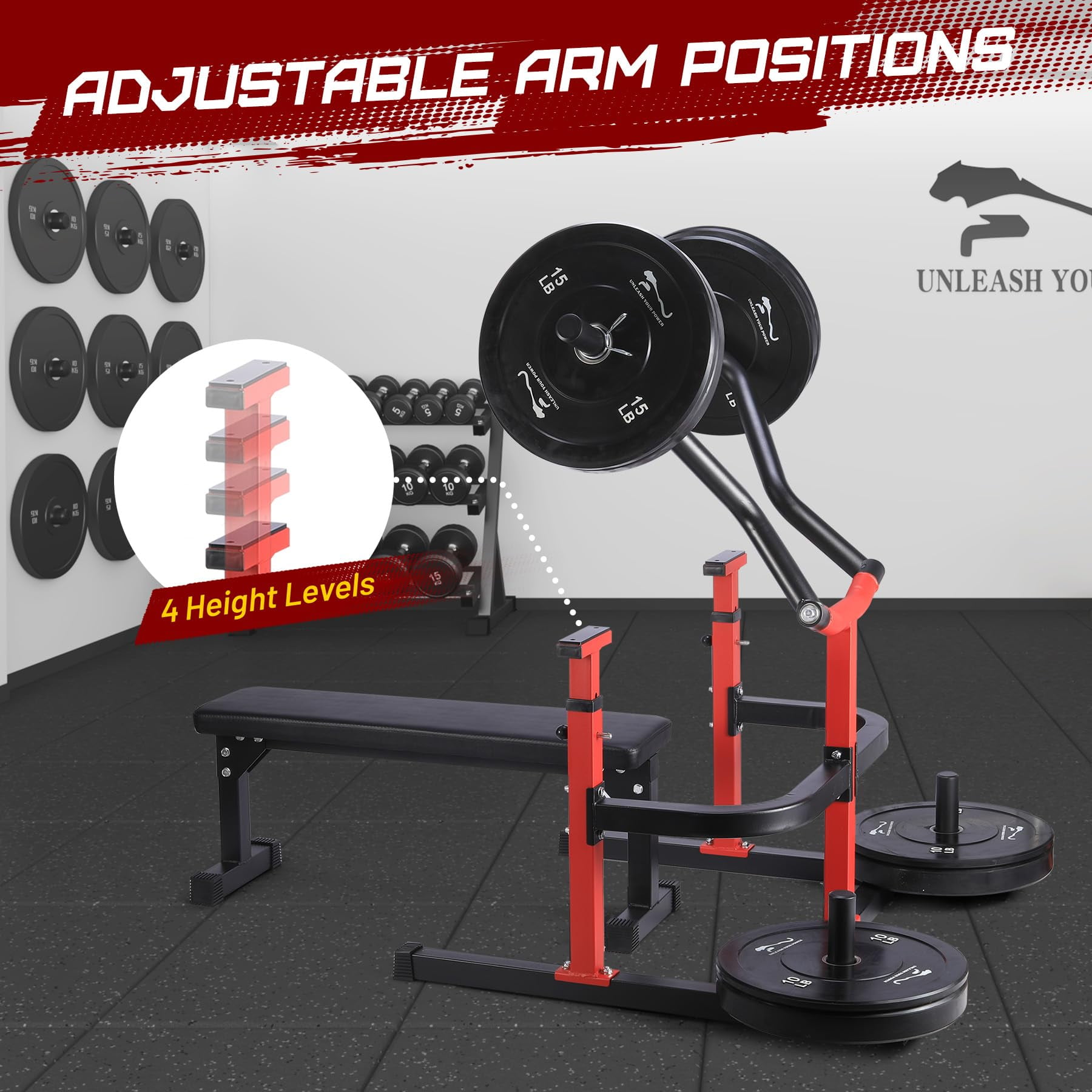 COZONY Chest Press Machine with Adjustable Flat Bench, Independent Converging Arms & Heavy-Duty Steel Home Gym Rack,Red