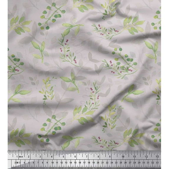 Soimoi Gray Cotton Poplin Fabric Berries Leaves Fabric Prints By Yard 42 Inch Wide