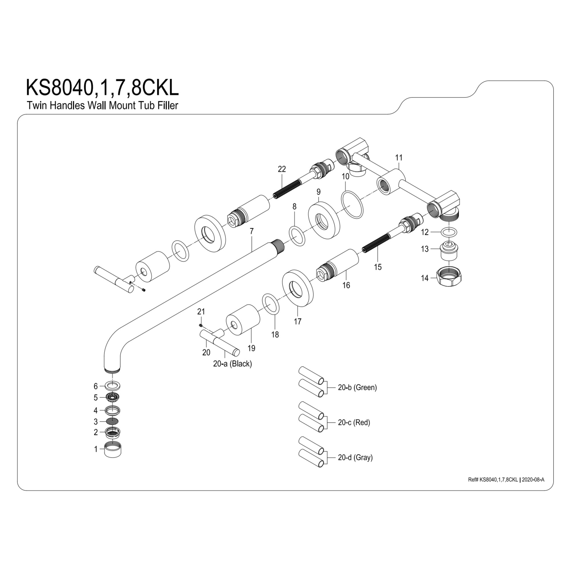 Kingston Brass KS8040CKL Kaiser Two-Handle 3-Hole Wall Mount Roman Tub Faucet in Matte Black