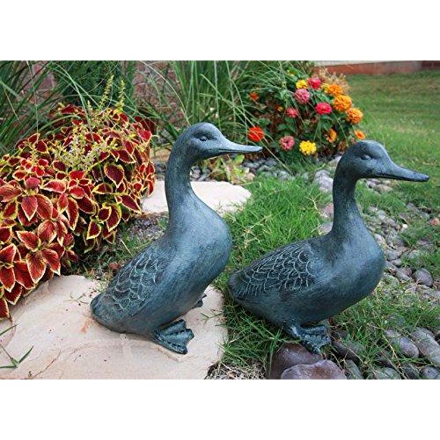 Ebros Gift Large Verdi Green Aluminum Two Lover Pond Ducks Garden Statue Set
