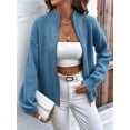 thumbnail image 6 of Women'S Zip Up Cable Knit Sweater Long Sleeve Open Front Cardigan Warm Cardigan with Pockets Outwear Coat Blue L, 6 of 9