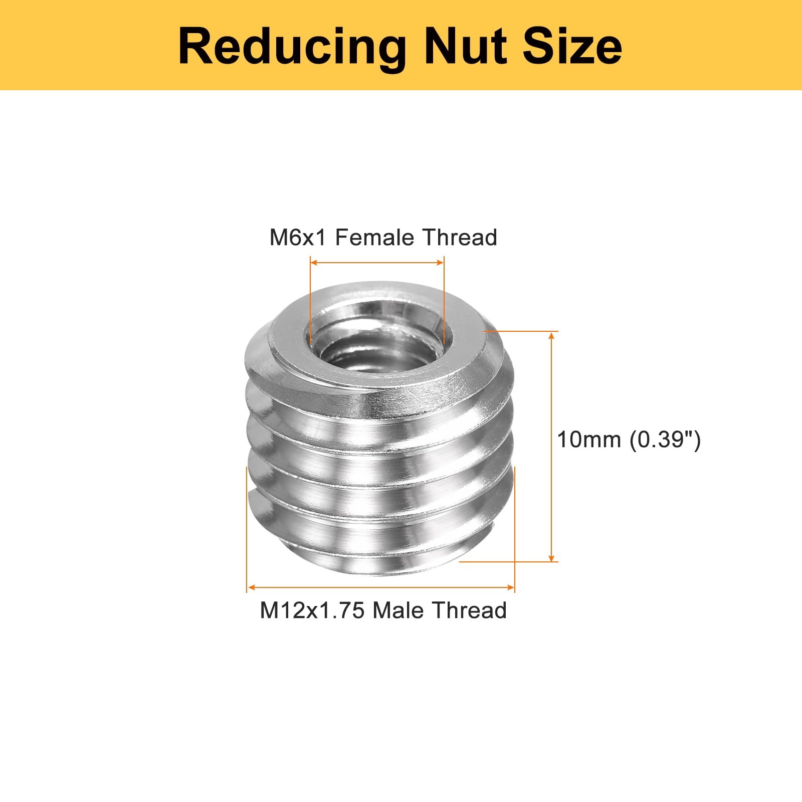 Uxcell 40pcs Thread Repair Inserts M12 x 1.75 Male to M6 x 1 Female Thread 10mm Long Stainless Steel Reducing Nuts Metric Self Tapping Sleeves
