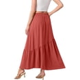 thumbnail image 4 of Women's Boho Flowy Maxi Skirt with Side Pockets and Tiered Ruffle Hem, Lightweight Breathable Fabric for All Day Comfort Watermelon Red XL, 4 of 4