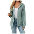 thumbnail image 2 of Plain Zip Up Hoodies for Women Fall Winter Long Sleeve Hooded Sweatshirt with Pockets Cardigan Jacket Coat, 2 of 6