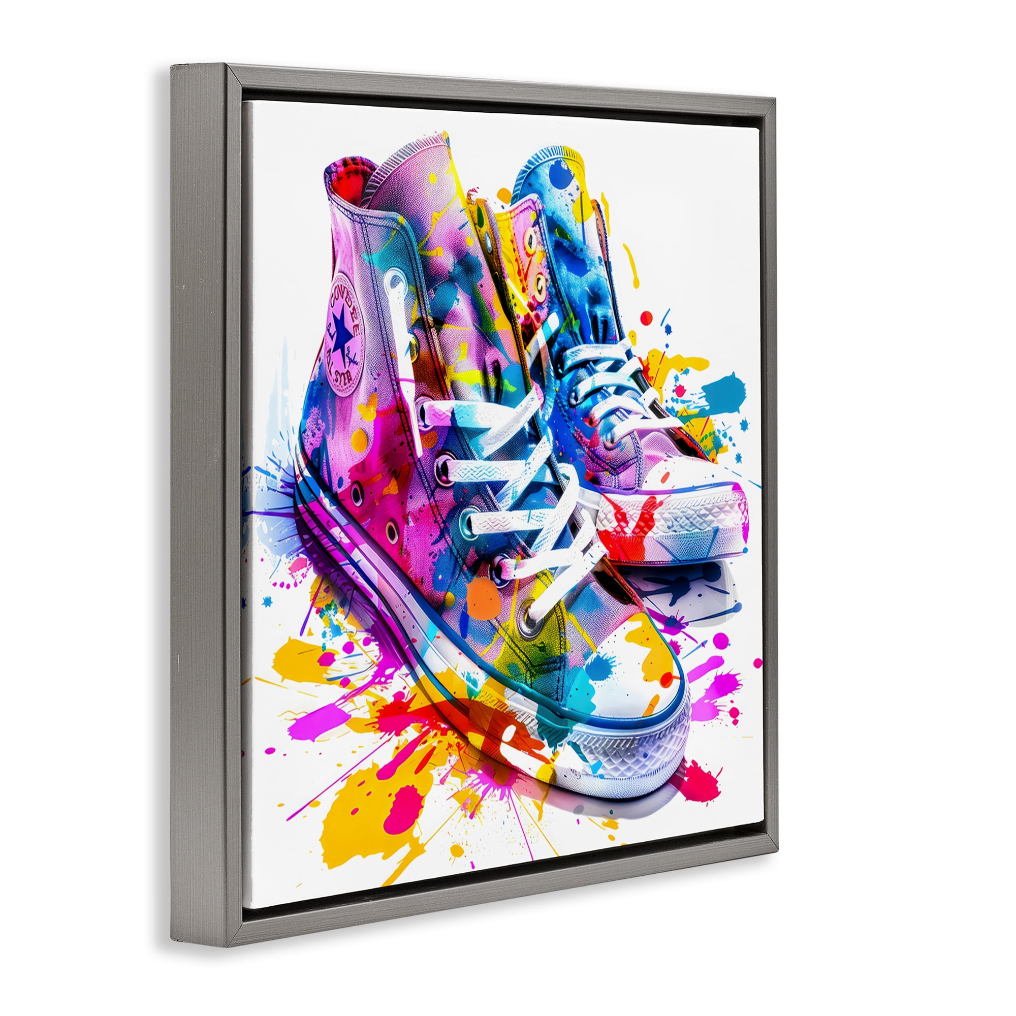 Stupell Industries High Top Sneakers Splash Gray Framed Floater Canvas Wall Art, design by Creative Studio