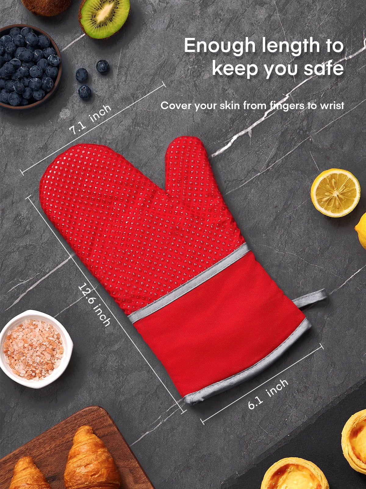 Oven Mitts, Heat Resistant Kitchen Oven Gloves 572°F, Non-Slip Silicone Surface, Extra Long Flexible Thick Mitts for Kitchen , Cooking , Baking , BBQ