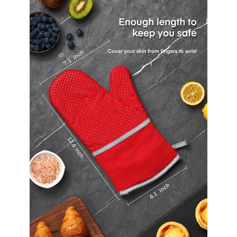 ByChefCD Extra Long Silicone Oven Mitts/Heat Resistant Gloves Non-Slip  Professional Cooking Gloves, Kitchen Potholders