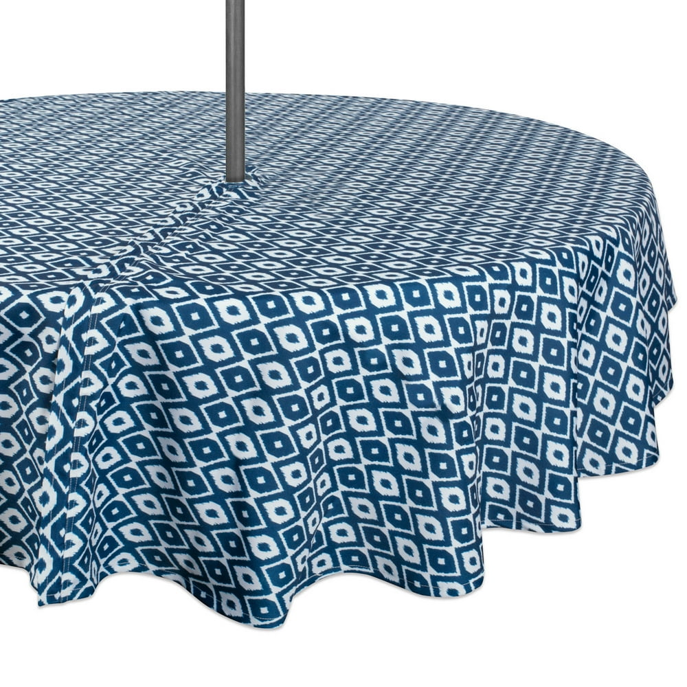 DII Blue Ikat Outdoor Tablecloth With Zipper 60 Round