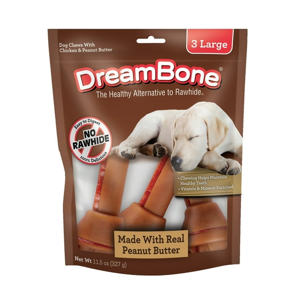 DreamBone Peanut Butter Flavored RawhideFree Dog Chews, Large, 12 Oz