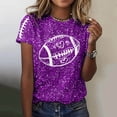 thumbnail image 2 of Women Sequin Football T Shirts Game Day Heart Graphic Short Sleeve Crewneck Tops Trendy Casual Summer Classic Fit Tees Z004-Purple M, 2 of 5