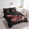 thumbnail image 2 of Castle Fairy Glam Fashion Print Twin Bedding 7-Piece,High Heel Perfume Pattern Bedding Comforter Set,Pink Black,Black Reversible, 2 of 7