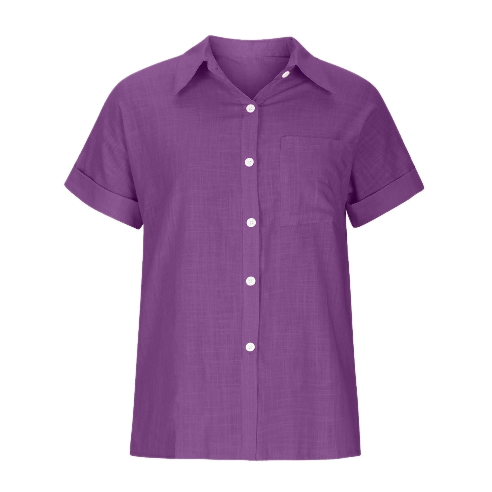 VANLOFE Summer T-Shirts Purple Blouse for Women Gift for Gradution Women's  Tops Fashion Solid Button Shirt Female V-Neck Loose T-shirt Blouse