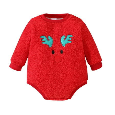 

ZMHEGW Boys Girls Christmas Long Sleeve Deer Embroider Pullover Romper Sweatshirt Bodysuits Comfort Sports Baby s Jumpsuit