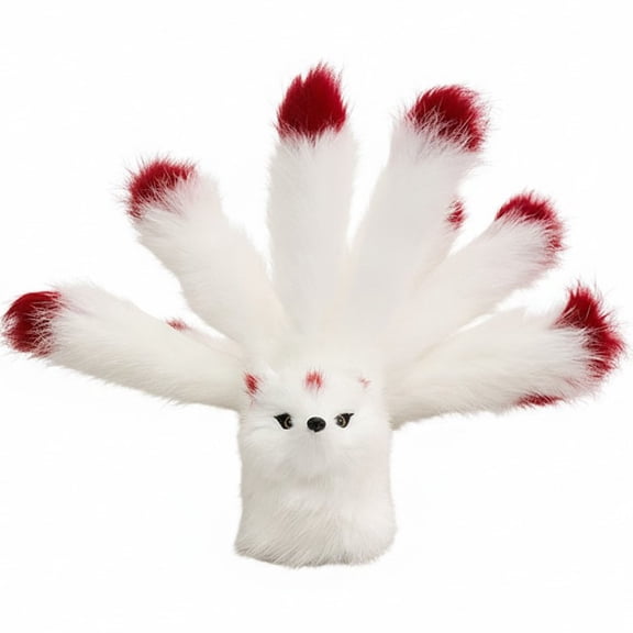 Jiibva 1Pc Cute Plush Nine-Tailed Fox Decorative Figurine Soft Fox Figure for Home Decor