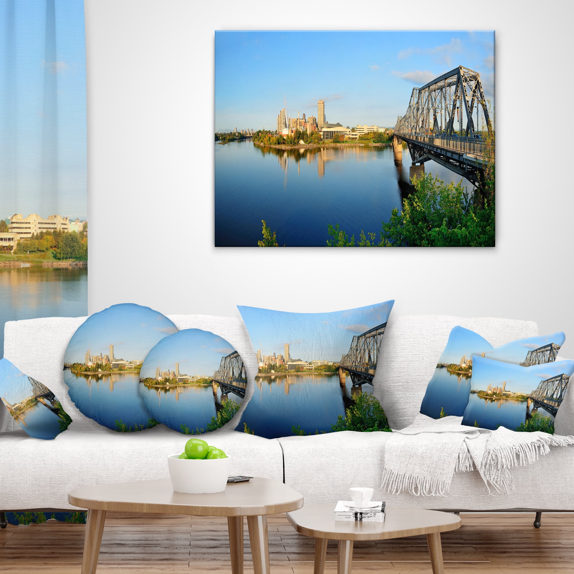 Designart Ottawa Morning Panorama - Cityscape Photo Throw Pillow - 18x18