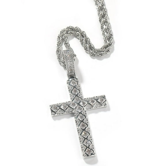 18K Gold Over Finish Simulated Diamond Iced Out Holy Jesus Christ Crucifix Cross Custom Charm Pendant Necklace, Gift, Free chain