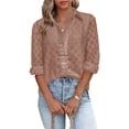 thumbnail image 1 of Blusa holgada de moda transpirable con botones y cuello vuelto de manga larga para mujer Marrón L, 1 of 4