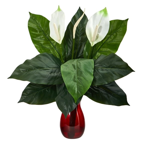 Nearly Natural 24" Spathiphyllum Artificial Plant in Ruby Planter in Green