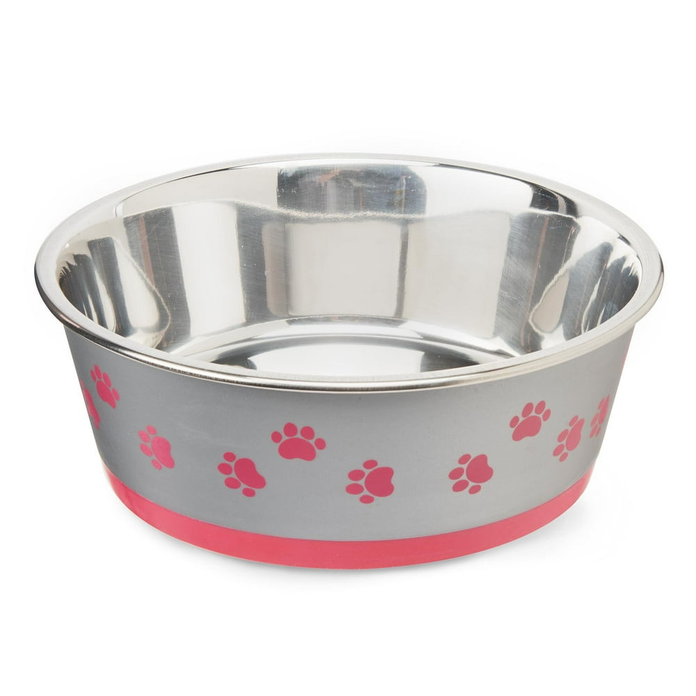 Vibrant Life Paw Print Stainless Steel Pet Bowl Perfect For Dogs & Cats