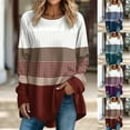 thumbnail image 5 of Womens Tops Blouses for Women Winter Long Sleeve Graphic Tees Round Neck Top Fall Color Block Sweatshirts Trendy Long Sleeve Shirts for Women, 5 of 7