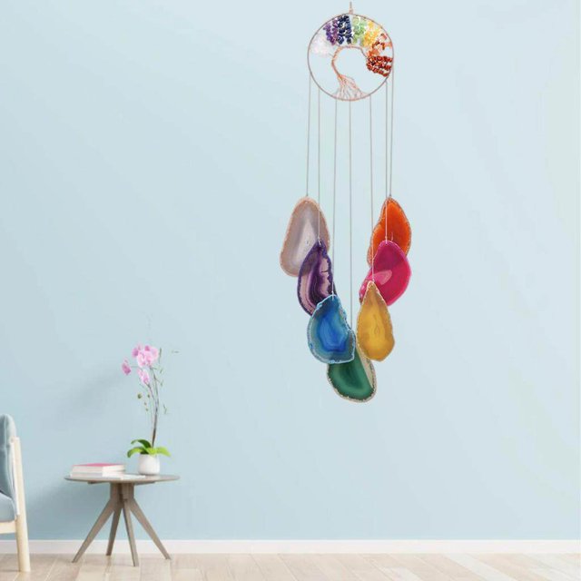 VONKY Wind Chime Crystal Agate Multicolor for Indoor Decoration Meditation Slice