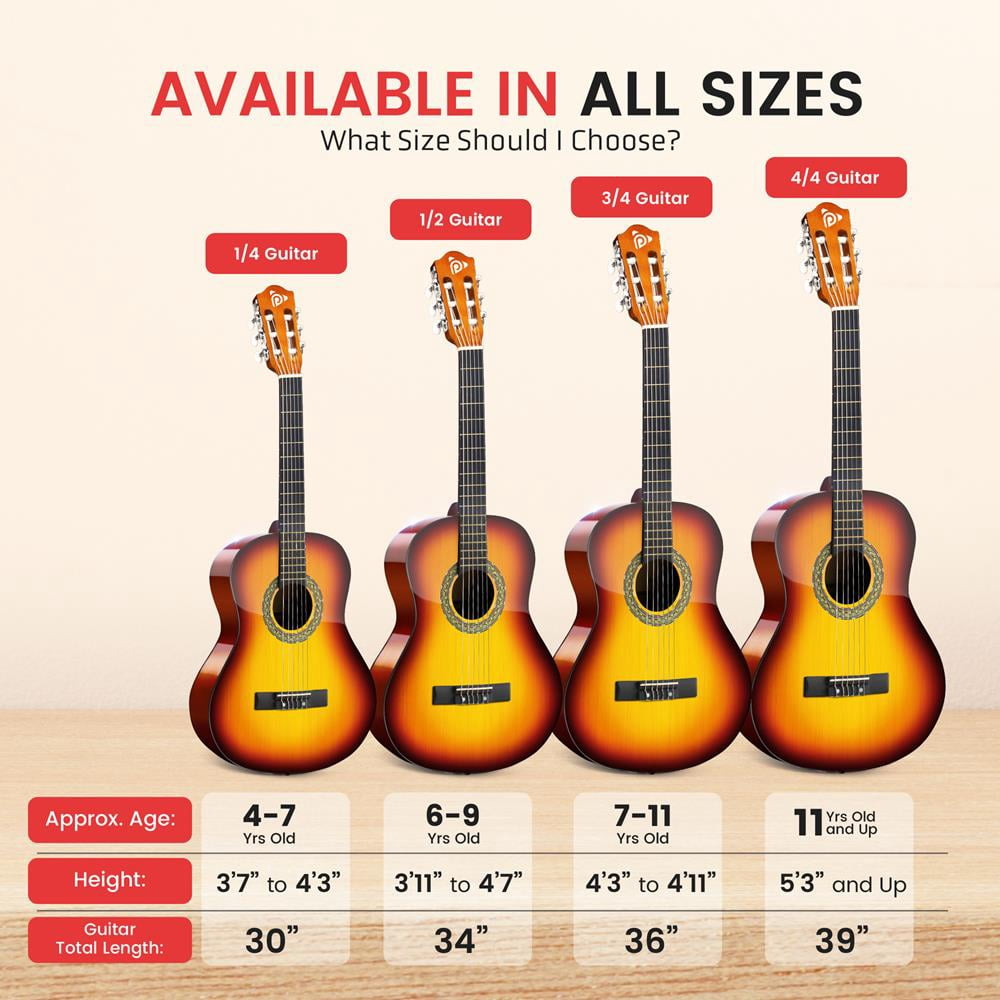 39" 6-String Classic Guitar with Digital Tuner and Accessory Kit (Brown)