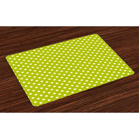 Old Fashioned Patio Lights Retro Placemats Set of 4 Vintage Old Fashioned 60s 70s Inspired Polka Dots Pop Art Style Art Print, Washable Fabric Place Mats for Dining Room Kitchen Table Decor,Lime Green and White, by Ambesonne ()