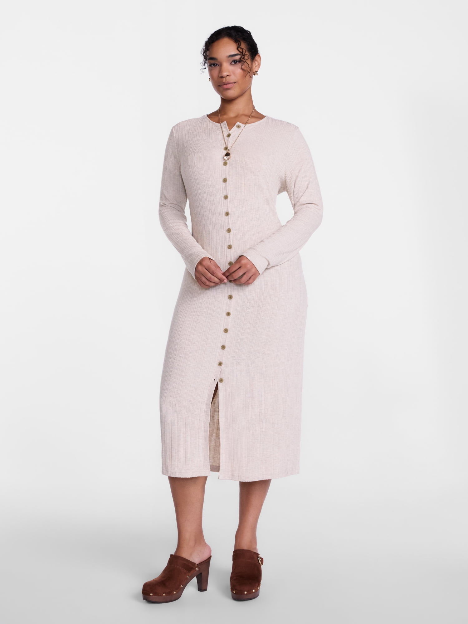 Scenario Women's Cardigan Midi Dress with Long Sleeves, Sizes XS-XXXL