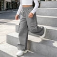 thumbnail image 5 of Mitankcoo Girls Cargo Pants Elastic Waist Wide Leg Multi Pockets Loose Casual Trousers for Kids School Daily 5-15Y, 5 of 8