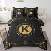 Manfei Initial Letter K 7pcs Bedding Comforter Set,Vintage bohemian Style Queen Bedding Sets,Aztec Geometric Queen Sheet Sets For Girl,Breathable Bedroom Decoration Reversible