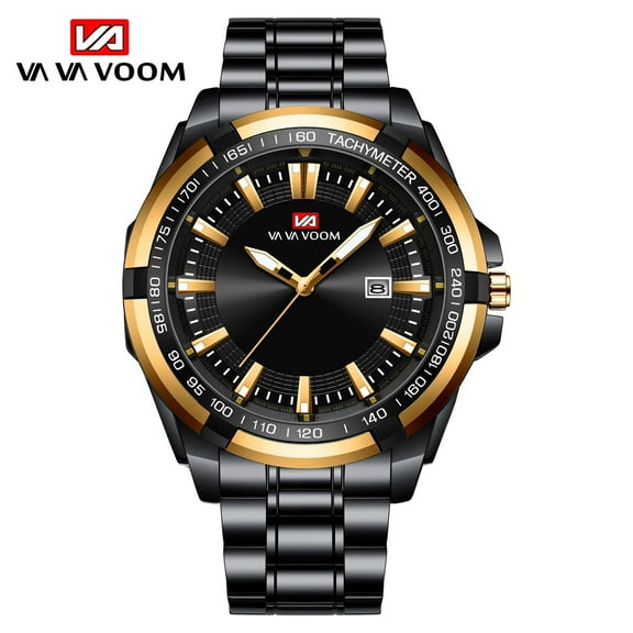 VAVA VOOM Top Brand Men's Sports Watches Fashion Luminous Black Rose Gold Stainless Steel Waterproof Calendar Men's Quartz Watches relógio