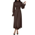thumbnail image 2 of DecSea Women's Dress Long Lantern Sleeve Mock Neck Puff Shoulder Tie Waist Pleated Cocktail Maxi Slip Dresses, 2 of 8