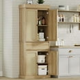 thumbnail image 6 of 69" Rustic Pantry Cabinet with Rattan Doors, Adjustable Shelves & Drawer – Moisture-Resistant Engineered Wood Storage for Kitchen, Dining Room, Oak, 6 of 7
