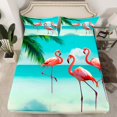 thumbnail image 2 of Kids Flamingo Sheets,Soft Pink Green Sheet Set - Girls Room Decor Beach Ocean Water Bed Sheets Set,Tropical Leaves Fresh Style Palm Tree Bed Collection with 1 Pillow Case,Twin, 2 of 5