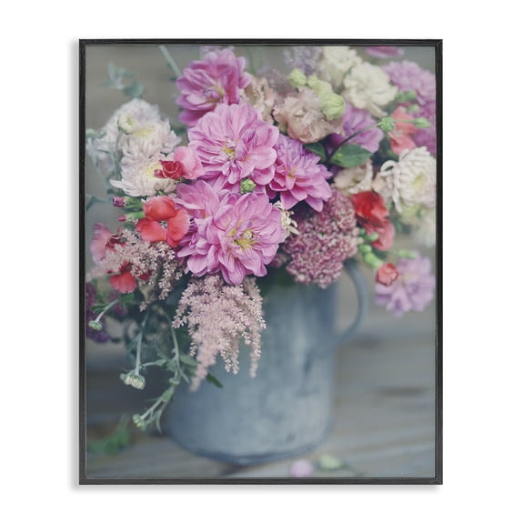 Stupell Industries Farmhouse Pink Floral Arrangement Soft Focus Grey Pot Black Framed Giclee Art, 11 x 14, by Sarah Jane