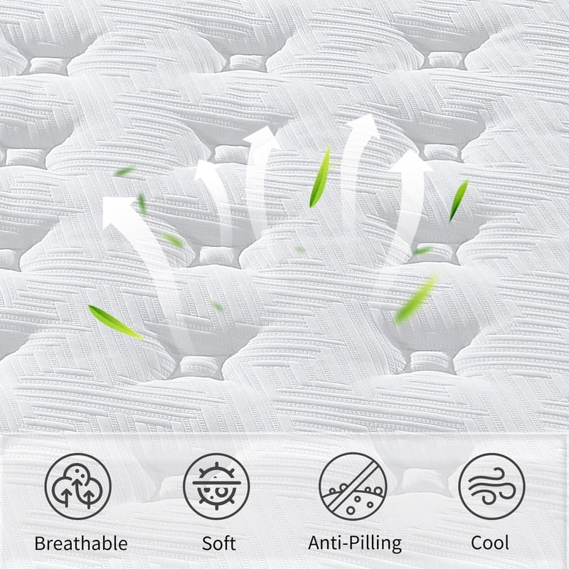 12 Inch, Twin XL Mattress, Breathable Cool Cover Certipur-US Memory Foam Individual Pocket Spring Hybrid Mattress