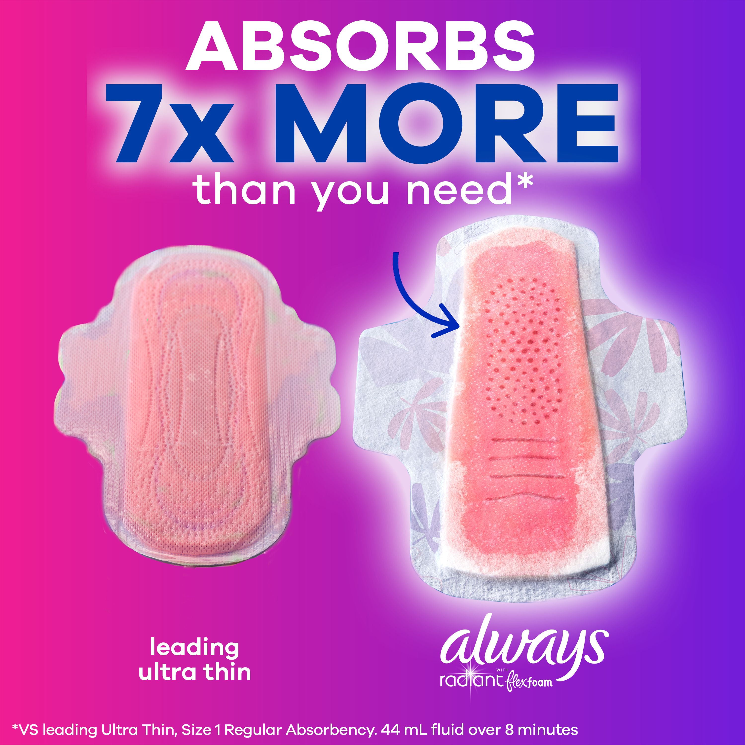 Always Radiant with FlexFoam Pads, Size 2, Heavy, with Wings, Light Clean Scent, 26 Count