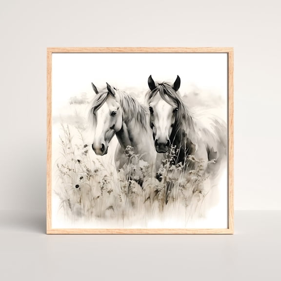 Neutral Horse Wall Art Wildflower Landscape Horse Lover Art, Unframed Paper Poster 8x10in
