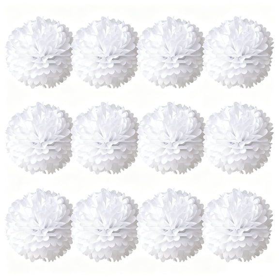 12 Pcs White Paper Pom Poms Decorations 15cm - Tissue Paper Flower Balls for Wedding Parties, Bridal Showers, Birthday Parties, Baby Showers & Holiday Backdrop Decor