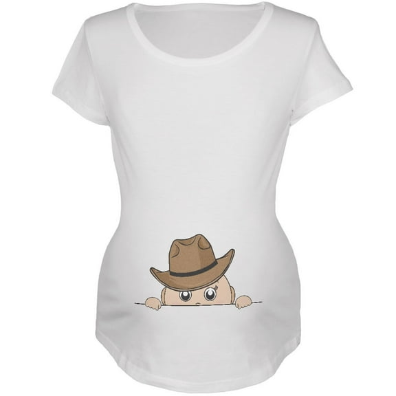 Peeking Baby Cowboy White Maternity Soft T-Shirt - 2X-Large