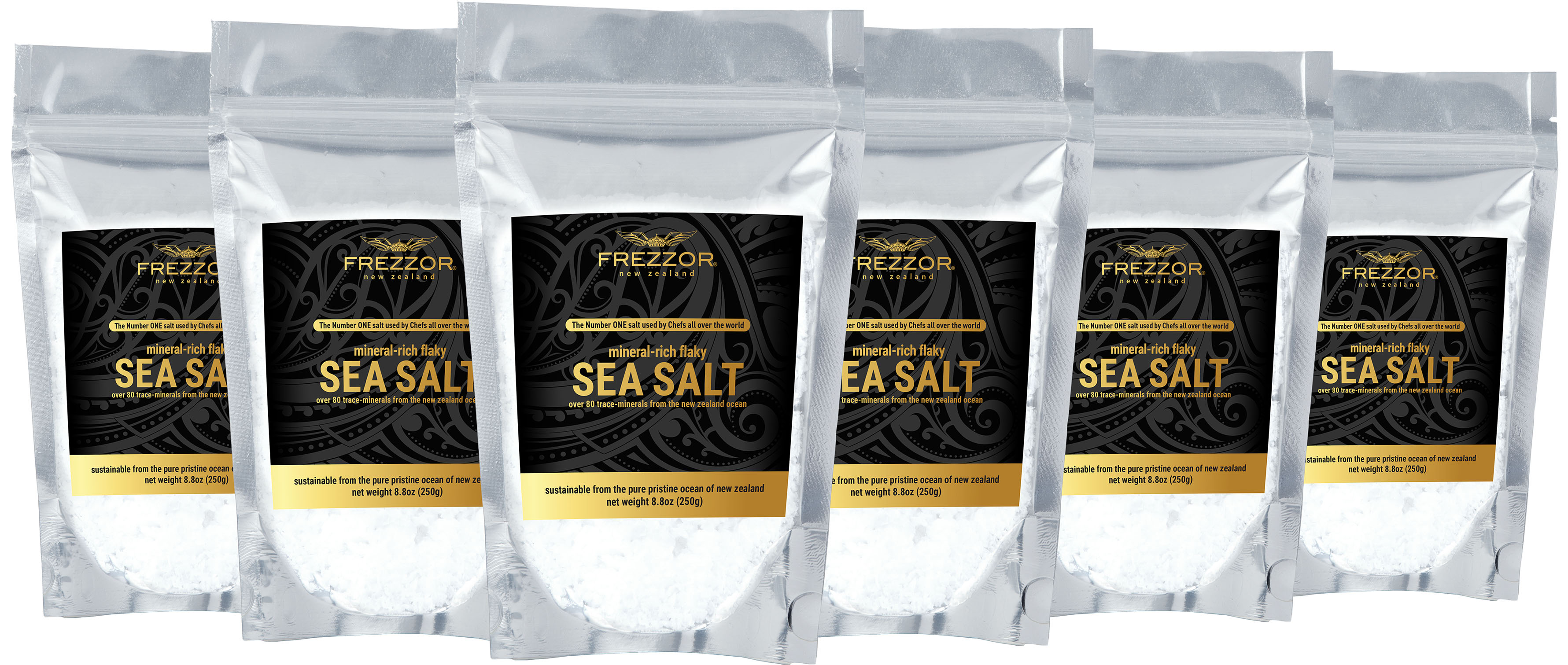 FREZZOR Mineral-Rich Flaky Sea Salt, Preferred By Top Chefs, 84 Minerals and Trace Elements, 6-Pack, 44.4 Oz