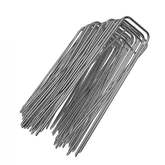Raindrops 50Pcs U-Shaped Fixing Nails Silver Steel For Artificial Grass Securing Pegs 7.9*1.6In
